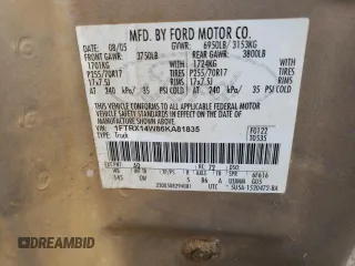 2006 Ford F-150 STX with VIN 1FTRX14W86KA81835, listed as a Copart auction lot 43659865 with 124,713 mi miles and Salvage Title. Bid and sale history available at carsss.com. Image 12.