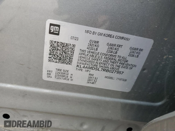 2024 Buick Encore GX Sport Touring с VIN KL4AMDSL7RB027957, выставлен на аукционе Copart как лот 61582995 с пробегом 41 536 миль миль и Списание • Salvage title. История ставок и продаж доступна на DreamBid. Изображение 13.