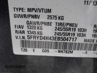 2014 Acura MDX Tech Pkg with VIN 5FRYD4H43EB504717, listed as a IAAI auction lot 41126914 with 1 mi miles. Bid and sale history available at carsss.com. Image 9.