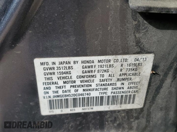 2013 Honda Fit Sport with VIN JHMGE8H52DC046740, listed as a Copart auction lot 48940075 with 116,450 mi miles and Salvage Title. Bid and sale history available at carsss.com. Image 12.