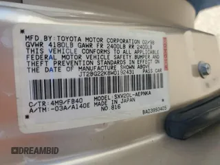 1998 Toyota Camry LE z VIN JT2BG22K8W0192431, wystawiony jako Copart lot #59421795 z przebiegiem 63 232 mil mil oraz Czysty tytuł • Clean title. Historia ofert i sprzedaży dostępna na DreamBid. Obrazek 12.
