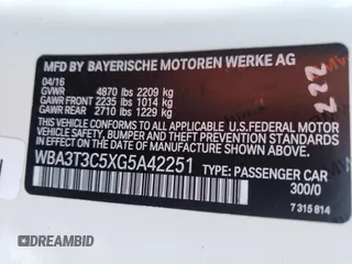 2016 BMW 4 Series 435i with VIN WBA3T3C5XG5A42251, listed as a Copart auction lot 63172184 with 38,725 mi miles and Salvage title. Bid and sale history available at DreamBid. Image 12.