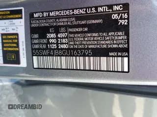 2016 Mercedes-Benz C 300 with VIN 55SWF4JB8GU163795, listed as a Copart auction lot 52380665 with 89,864 mi miles and Salvage Title. Bid and sale history available at carsss.com. Image 12.
