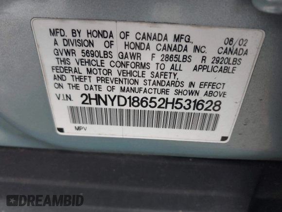 2002 Acura MDX Touring Pkg with VIN 2HNYD18652H531628, listed as a IAAI auction lot 41614740 with 290,881 mi miles. Bid and sale history available at carsss.com. Image 9.