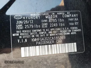 2012 Hyundai Azera with VIN KMHFG4JG1CA185369, listed as a IAAI auction lot 42031314 with 143,461 mi miles and . Bid and sale history available at DreamBid. Image 9.