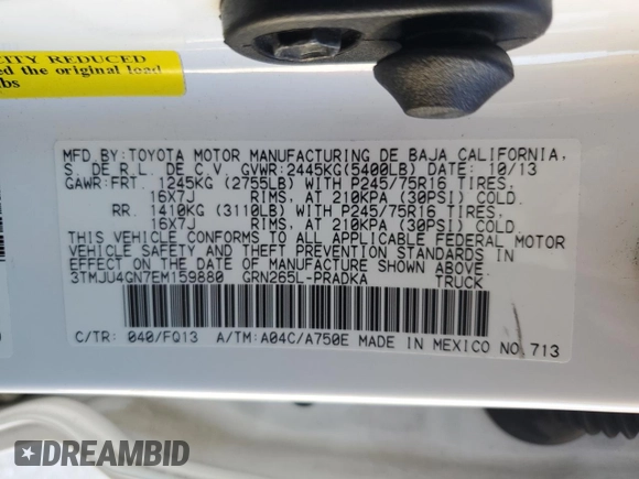 2014 Toyota Tacoma PreRunner with VIN 3TMJU4GN7EM159880, listed as a Copart auction lot 43932065 with 125,564 mi miles and Salvage Title. Bid and sale history available at carsss.com. Image 15.