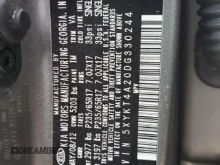 2013 Kia Sorento LX with VIN 5XYKT4A20DG330244, listed as a Copart auction lot 50123075 with 64,959 mi miles and Salvage Title. Bid and sale history available at carsss.com. Image 13.
