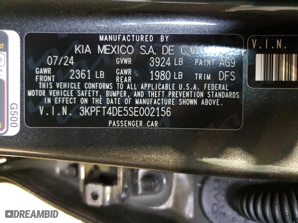 2025 Kia K4 LXS with VIN 3KPFT4DE5SE002156, listed as a Copart auction lot 50981085 with NaN miles and Clean Title. Bid and sale history available at carsss.com. Image 12.