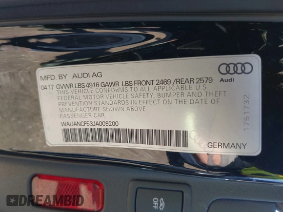 2018 Audi A5 Sportback Premium z VIN WAUANCF53JA009200, wystawiony jako IAAI lot #41725501 z przebiegiem 107 076 mil mil oraz . Historia ofert i sprzedaży dostępna na DreamBid. Obrazek 9.