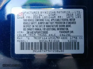 2017 Nissan Sentra SV with VIN 3N1AB7AP9HY238680, listed as a IAAI auction lot 36552805 with 55,490 mi miles. Bid and sale history available at carsss.com. Image 9.