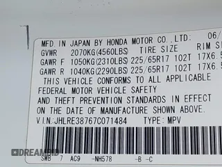 2007 Honda CR-V EX-L with VIN JHLRE38767C071484, listed as a IAAI auction lot 42030096 with 276,239 mi miles and . Bid and sale history available at carsss.com. Image 9.