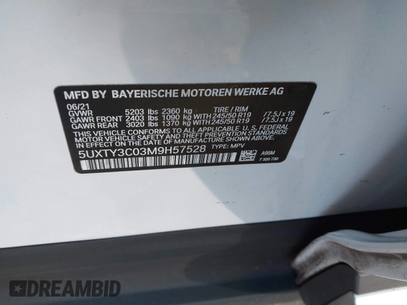 2021 BMW X3 sDrive30i with VIN 5UXTY3C03M9H57528, listed as a IAAI auction lot 41599216 with 89,776 mi miles and . Bid and sale history available at DreamBid. Image 9.
