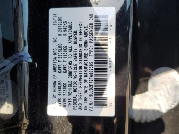 2015 Acura TLX Advance with VIN 19UUB2F79FA009585, listed as a Copart auction lot 48476795 with 89,985 mi miles and Salvage title. Bid and sale history available at DreamBid. Image 12.
