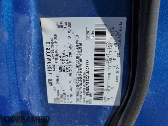 2010 Ford Explorer Eddie Bauer with VIN 1FMEU7EEXAUA28773, listed as a Copart auction lot 62165055 with 196,912 mi miles and Clean title. Bid and sale history available at DreamBid. Image 13.