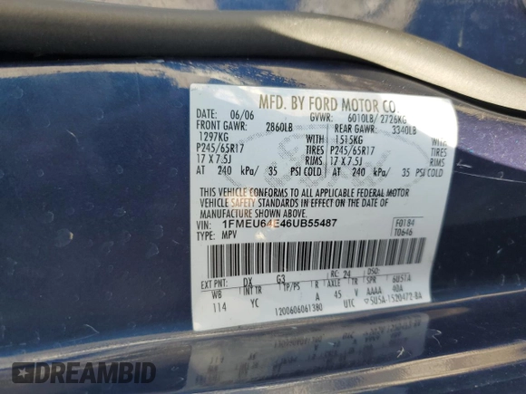 2006 Ford Explorer Eddie Bauer z VIN 1FMEU64E46UB55487, wystawiony jako Copart lot #46330805 z przebiegiem 127 795 mil mil oraz Szkoda całkowita • Salvage title. Historia ofert i sprzedaży dostępna na DreamBid. Obrazek 14.
