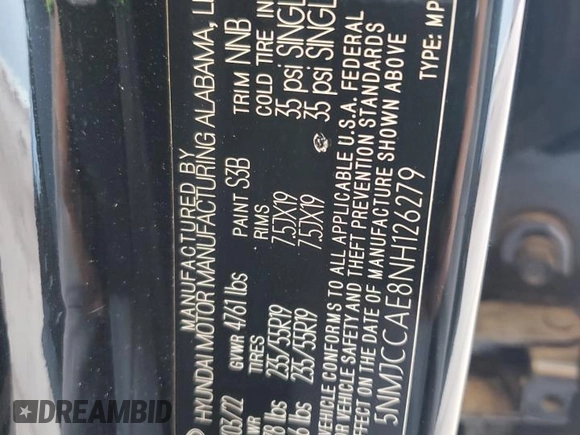 2022 Hyundai Tucson SEL with VIN 5NMJCCAE8NH126279, listed as a Copart auction lot 53174965 with 29,573 mi miles and Salvage Title. Bid and sale history available at carsss.com. Image 15.