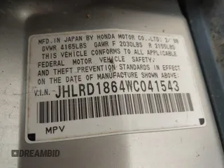 1998 Honda CR-V EX with VIN JHLRD1864WC041543, listed as a IAAI auction lot 42052076 with 322,864 mi miles. Bid and sale history available at carsss.com. Image 9.