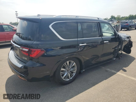 2020 Infiniti QX80 LUXE with VIN JN8AZ2NE5L9253877, listed as a Copart auction lot 65412734 with 53,987 mi miles and Salvage Title. Bid and sale history available at carsss.com. Image 3.