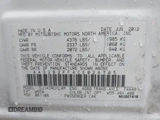 2012 Mitsubishi Galant FE with VIN 4A32B2FF4CE024705, listed as a IAAI auction lot 41960533 with 181,888 mi miles. Bid and sale history available at carsss.com. Image 9.