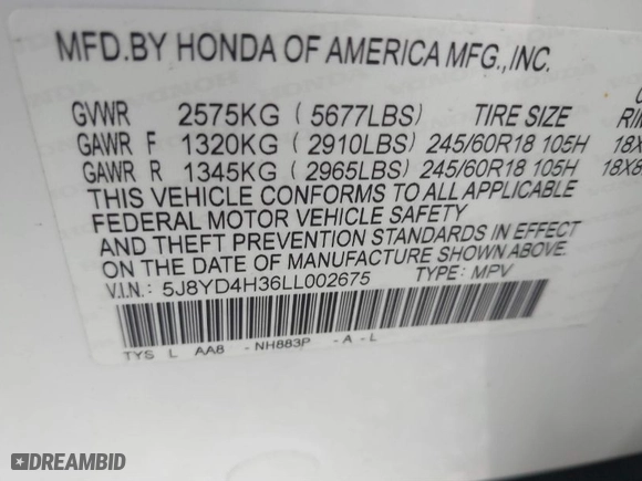 2020 Acura MDX with VIN 5J8YD4H36LL002675, listed as a IAAI auction lot 41838552 with 50,421 mi miles. Bid and sale history available at carsss.com. Image 9.