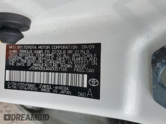 2010 Toyota Prius II with VIN JTDKN3DU4A0057165, listed as a Copart auction lot 54484205 with 137,287 mi miles and Clean Title. Bid and sale history available at carsss.com. Image 13.