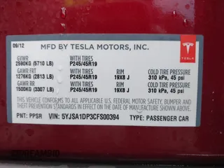 2012 Tesla Model S Performance with VIN 5YJSA1DP3CFS00394, listed as a IAAI auction lot 41309464 with 91,561 mi miles and . Bid and sale history available at DreamBid. Image 9.