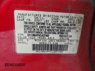 2012 Nissan Sentra 2.0 z VIN 3N1AB6AP4CL637402, wystawiony jako Copart lot #56153495 z przebiegiem 185 873 mil mil oraz Szkoda całkowita • Salvage title. Historia ofert i sprzedaży dostępna na DreamBid. Obrazek 13.