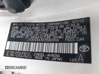 2012 Toyota Prius One z VIN JTDKN3DU9C5500996, wystawiony jako IAAI lot #42331470 z przebiegiem 153 382 mil mil oraz . Historia ofert i sprzedaży dostępna na DreamBid. Obrazek 9.