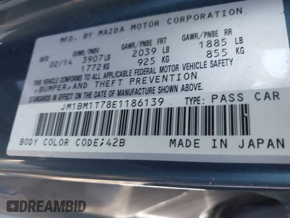 2014 Mazda 3 i SV with VIN JM1BM1T78E1186139, listed as a IAAI auction lot 41753058 with 117,197 mi miles and . Bid and sale history available at DreamBid. Image 9.