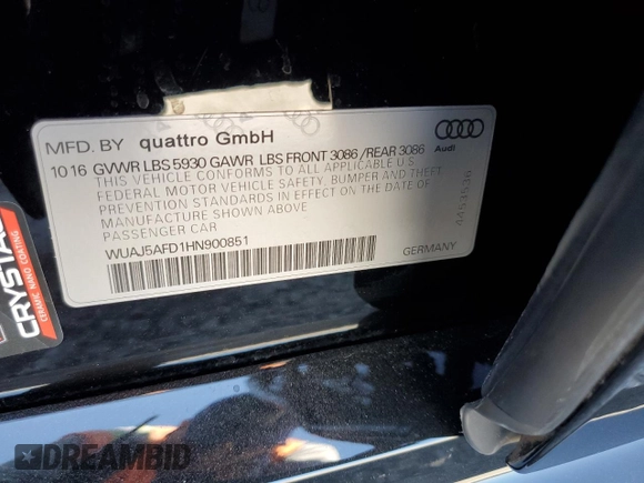2017 Audi S8 с VIN WUAJ5AFD1HN900851, выставлен на аукционе Copart как лот 72397763 с пробегом 51 032 миль миль и . История ставок и продаж доступна на DreamBid. Изображение 12.