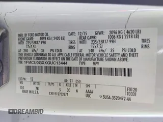 2016 Ford Escape SE z VIN 1FMCU0GXXGUC13444, wystawiony jako IAAI lot #39566364 z przebiegiem 162 059 mil mil oraz . Historia ofert i sprzedaży dostępna na DreamBid. Obrazek 9.