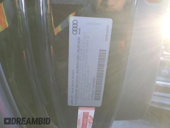 2018 Audi RS 5 z VIN WUAPWAF57JA903959, wystawiony jako Copart lot #86497634 z przebiegiem 11 104 mil mil oraz Szkody całkowita. Historia ofert i sprzedaży dostępna na DreamBid. Obrazek 12.