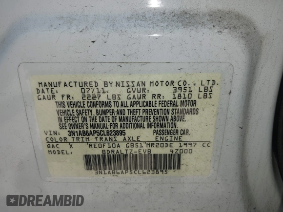 2012 Nissan Sentra S with VIN 3N1AB6AP5CL623895, listed as a IAAI auction lot 42566556 with 48,816 mi miles and . Bid and sale history available at DreamBid. Image 9.