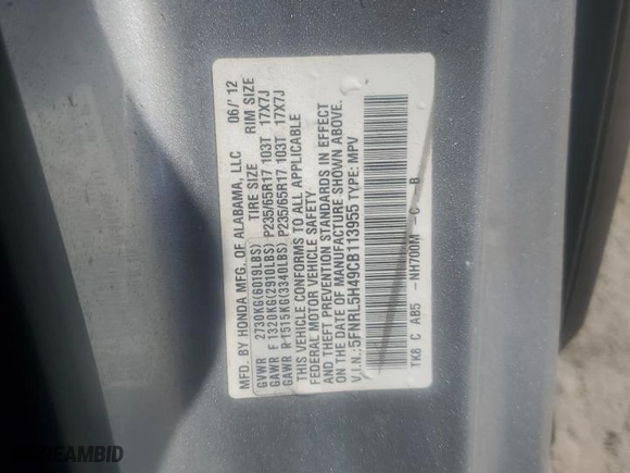 2012 Honda Odyssey EX with VIN 5FNRL5H49CB113955, listed as a Copart auction lot 48673585 with 171,086 mi miles and Clean Title. Bid and sale history available at carsss.com. Image 13.