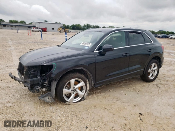 2022 Audi Q3 Premium with VIN WA1AUCF31N1121658, listed as a Copart auction lot 58753395 with 75,087 mi miles and Salvage title. Bid and sale history available at DreamBid. Image 1.