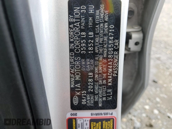 2016 Kia Rio LX with VIN KNADM4A38G6584710, listed as a Copart auction lot 45374045 with 97,932 mi miles and Salvage Title. Bid and sale history available at carsss.com. Image 12.