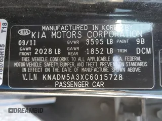 2012 Kia Rio LX with VIN KNADM5A3XC6015728, listed as a Copart auction lot 54952215 with 186,348 mi miles and Salvage Title. Bid and sale history available at DreamBid. Image 12.