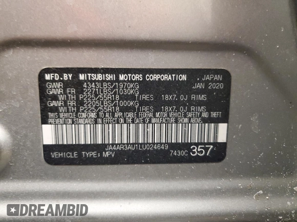 2020 Mitsubishi Outlander Sport ES 2.0 with VIN JA4AR3AU1LU024649, listed as a Copart auction lot 46330435 with 83,859 mi miles and Salvage Title. Bid and sale history available at carsss.com. Image 14.