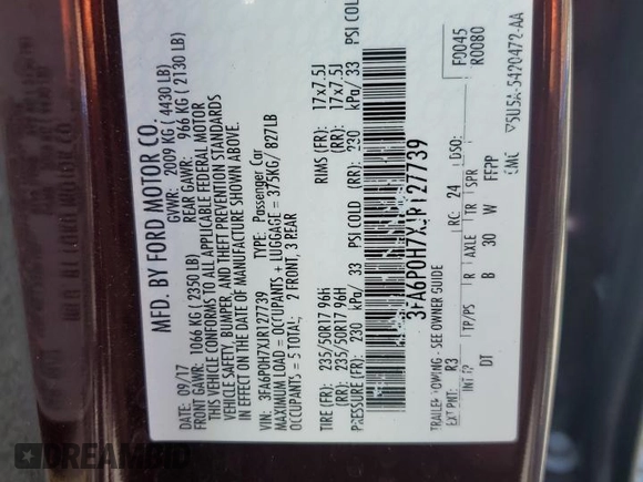 2018 Ford Fusion SE with VIN 3FA6P0H7XJR127739, listed as a Copart auction lot 51217245 with 111,392 mi miles and Salvage Title. Bid and sale history available at DreamBid. Image 12.