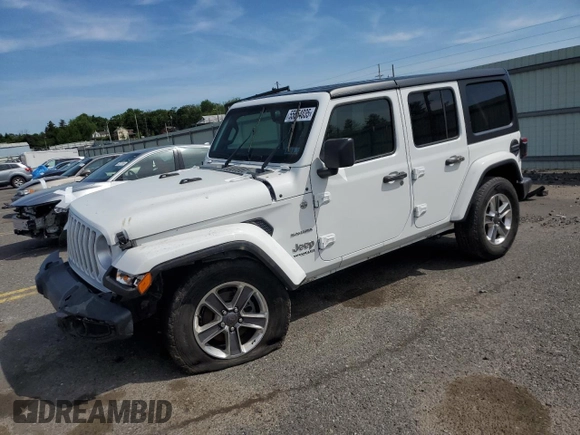 2021 Jeep Wrangler Unlimited Sahara with VIN 1C4HJXEG4MW550691, listed as a Copart auction lot 55654035 with Not provided miles and Salvage title. Bid and sale history available at DreamBid. Image 1.