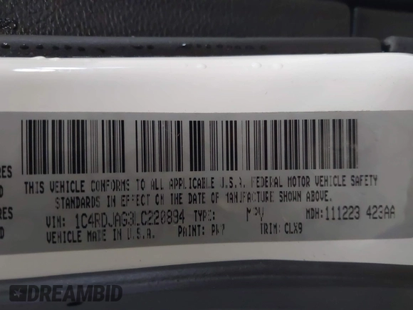 2020 Dodge Durango SXT Plus with VIN 1C4RDJAG3LC220894, listed as a IAAI auction lot 41718116 with 103,928 mi miles and . Bid and sale history available at carsss.com. Image 9.