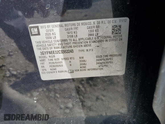 2012 Cadillac SRX Performance Collection with VIN 3GYFNEE32CS562243, listed as a Copart auction lot 42407185 with 26,130 mi miles and Salvage title. Bid and sale history available at DreamBid. Image 13.