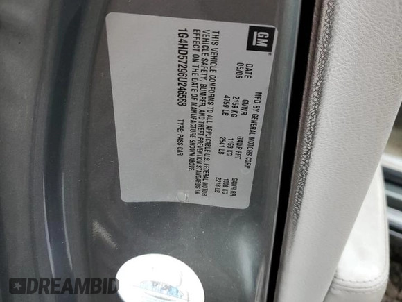 2006 Buick Lucerne CXL with VIN 1G4HD57296U246568, listed as a Copart auction lot 52777545 with 107,507 mi miles and Salvage Title. Bid and sale history available at DreamBid. Image 15.