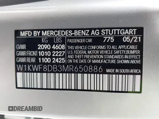 2021 Mercedes-Benz C 300 with VIN W1KWF8DB3MR650886, listed as a IAAI auction lot 41728472 with 26,700 mi miles and . Bid and sale history available at carsss.com. Image 9.