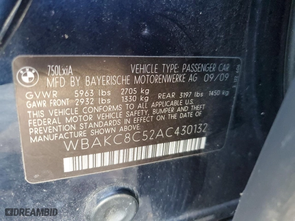 2010 BMW 7 Series 750Li xDrive with VIN WBAKC8C52AC430132, listed as a Copart auction lot 77349744 with 89,334 mi miles and Salvage Title. Bid and sale history available at carsss.com. Image 12.