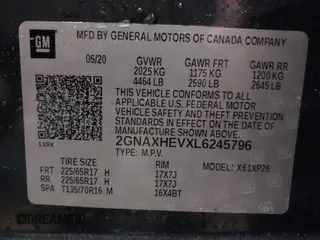 2020 Chevrolet Equinox LS with VIN 2GNAXHEVXL6245796, listed as a IAAI auction lot 41613953 with 94,861 mi miles and . Bid and sale history available at carsss.com. Image 9.