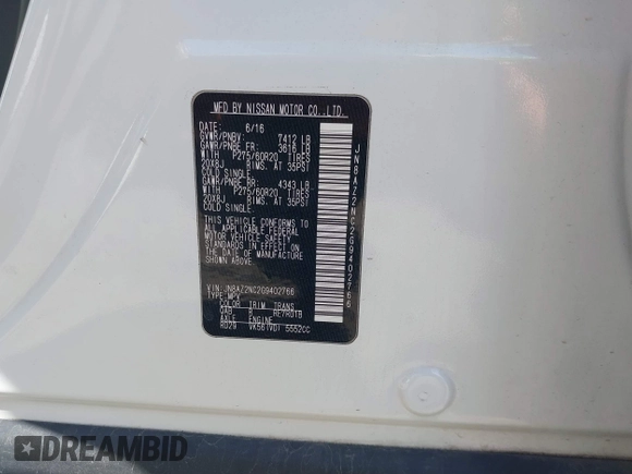 2016 Infiniti QX80 with VIN JN8AZ2NC2G9402766, listed as a IAAI auction lot 41769692 with 188,935 mi miles and . Bid and sale history available at DreamBid. Image 9.