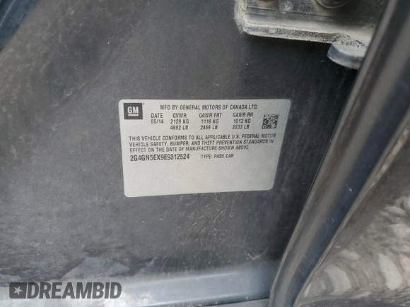 2014 Buick Regal Premium I with VIN 2G4GN5EX9E9312524, listed as a Copart auction lot 54327475 with 108,401 mi miles and Clean Title. Bid and sale history available at DreamBid. Image 12.