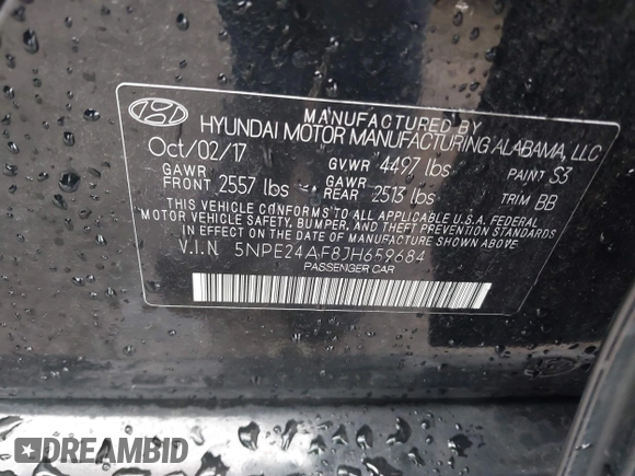 2018 Hyundai Sonata SE with VIN 5NPE24AF8JH659684, listed as a IAAI auction lot 41458940 with 134,989 mi miles and . Bid and sale history available at carsss.com. Image 9.