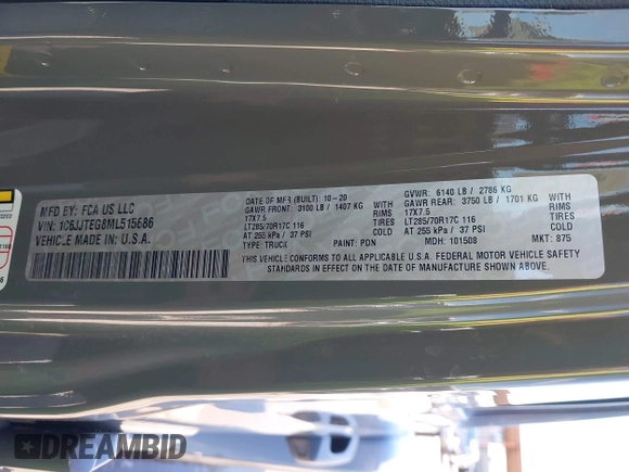 2021 Jeep Gladiator Mojave with VIN 1C6JJTEG8ML515686, listed as a IAAI auction lot 42217590 with 38,506 mi miles and . Bid and sale history available at DreamBid. Image 9.